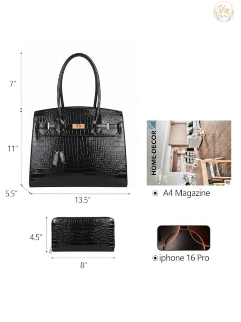 Vegan Leather Adjustable Strap Satchel Bag with Matching Wallet 2-Piece Set